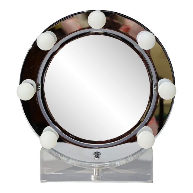 Charles Hollis Jones Lucite and Chrome Makeup Mirror With Magnifying Feature For Sale