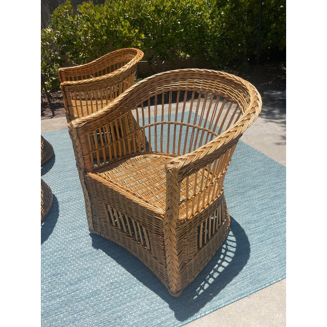 Tan McGuire Vintage Wicker Barrel Back Armchairs, a Set of 4 For Sale - Image 8 of 16