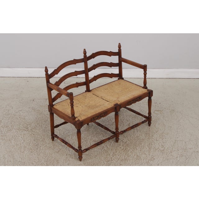 Age: Approx: 30 Years Old Details: Factory Distressed Finish Nice Rush Seat Small 2 Seat Bench Condition: Excellent...