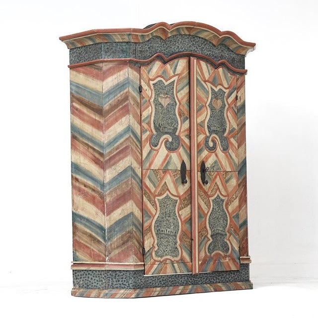 Late 18th Century Rustic Farmhouse Folk Art Painted Bridal Cabinet, 1784 For Sale - Image 5 of 18