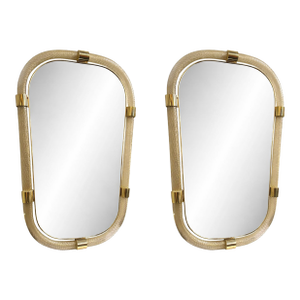 Pair of Italian Murano Glass Wall Mirrors in Gold Leaf “Torciglione” Venetian Design
