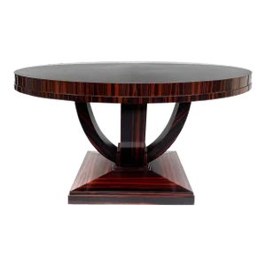 Late 20th Century Art Deco Macassar Ebony Round Dining Center Table, Veneered Wood