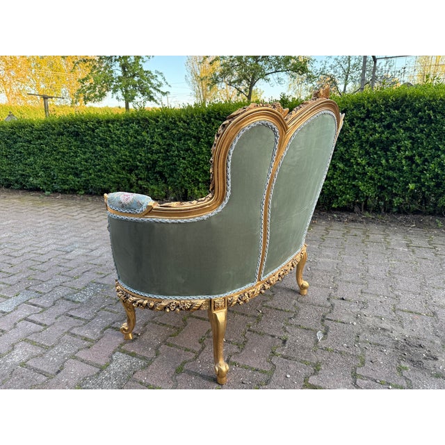 1950 French Louis XVI Gold Beech Damask Settee - 1 Pc For Sale - Image 9 of 14