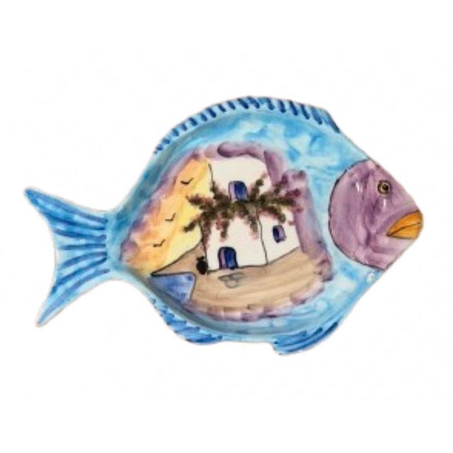 Vintage Mediterranean Hand Painted Ceramic Fish Shaped Platters - A Pair For Sale - Image 9 of 11