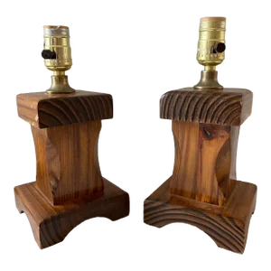 Pair of Vintage Chunky Wood Side Lamps by Alabama
