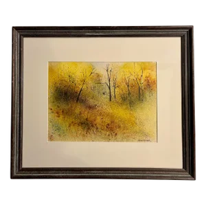 Vintage Al Manchester Signed Yellow Forest Watercolor Painting