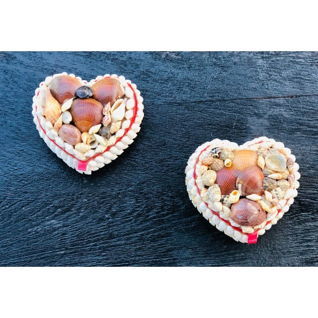 Heart Shaped Folk Art Boxes Encrusted With Shells - a Pair For Sale - Image 10 of 10