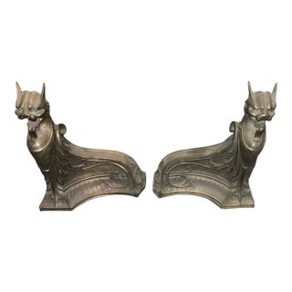 French Art Nouveau Mythical Creature Andirons, Early 20th Century For Sale