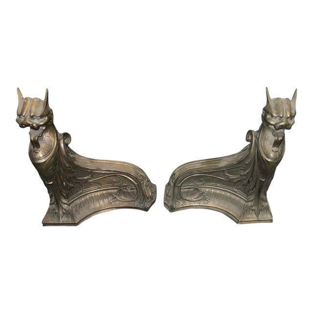 French Art Nouveau Mythical Creature Andirons, Early 20th Century For Sale