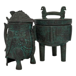 1960's Verdigris Copper Ice Bucket and Pitcher in the Style of James Mont- A Set