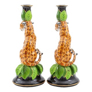 Pair of Lynn Chase "Jaguar Jungle" Candlesticks For Sale