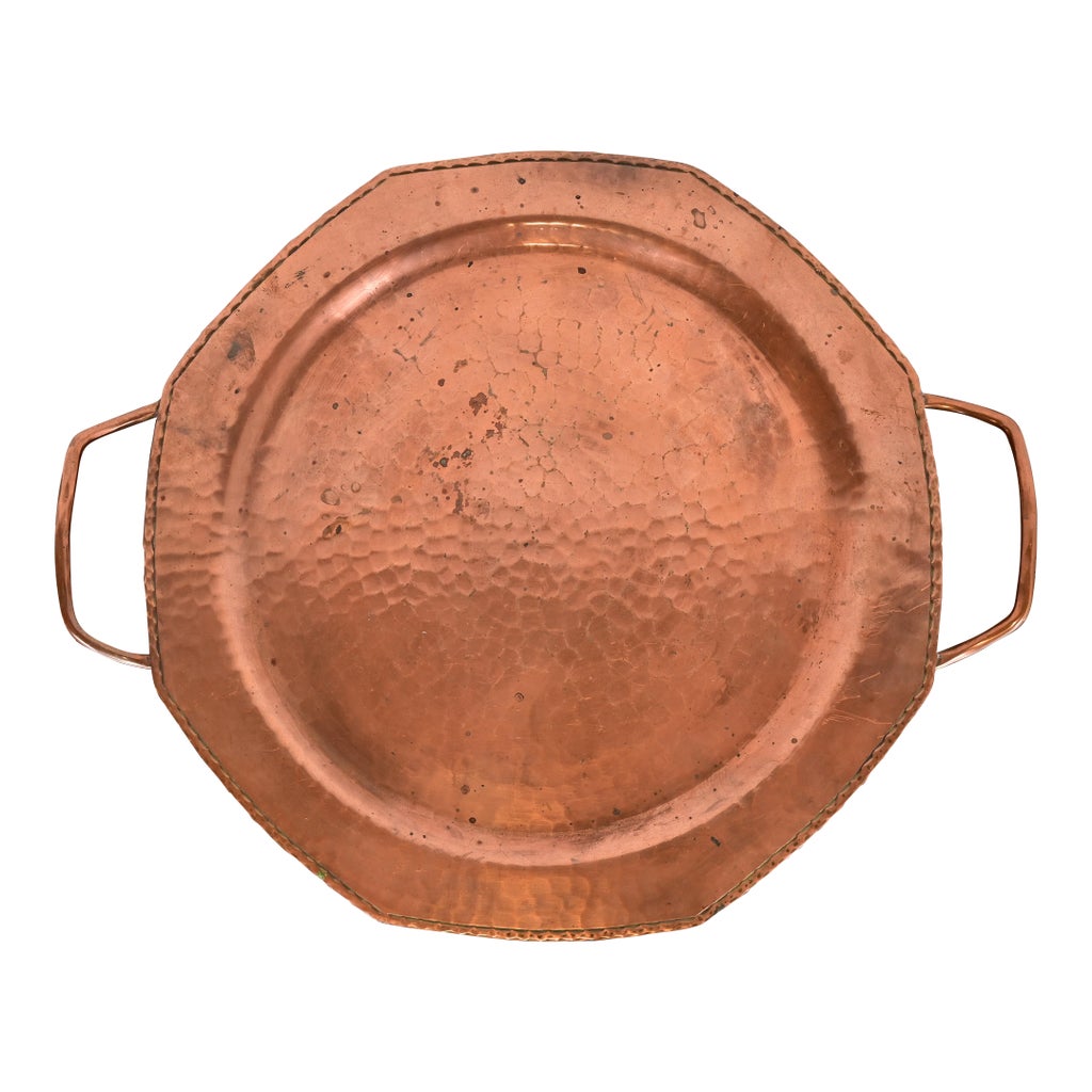 Roycroft Antique Arts & Crafts Hammered Copper Handled Tray, 1920s