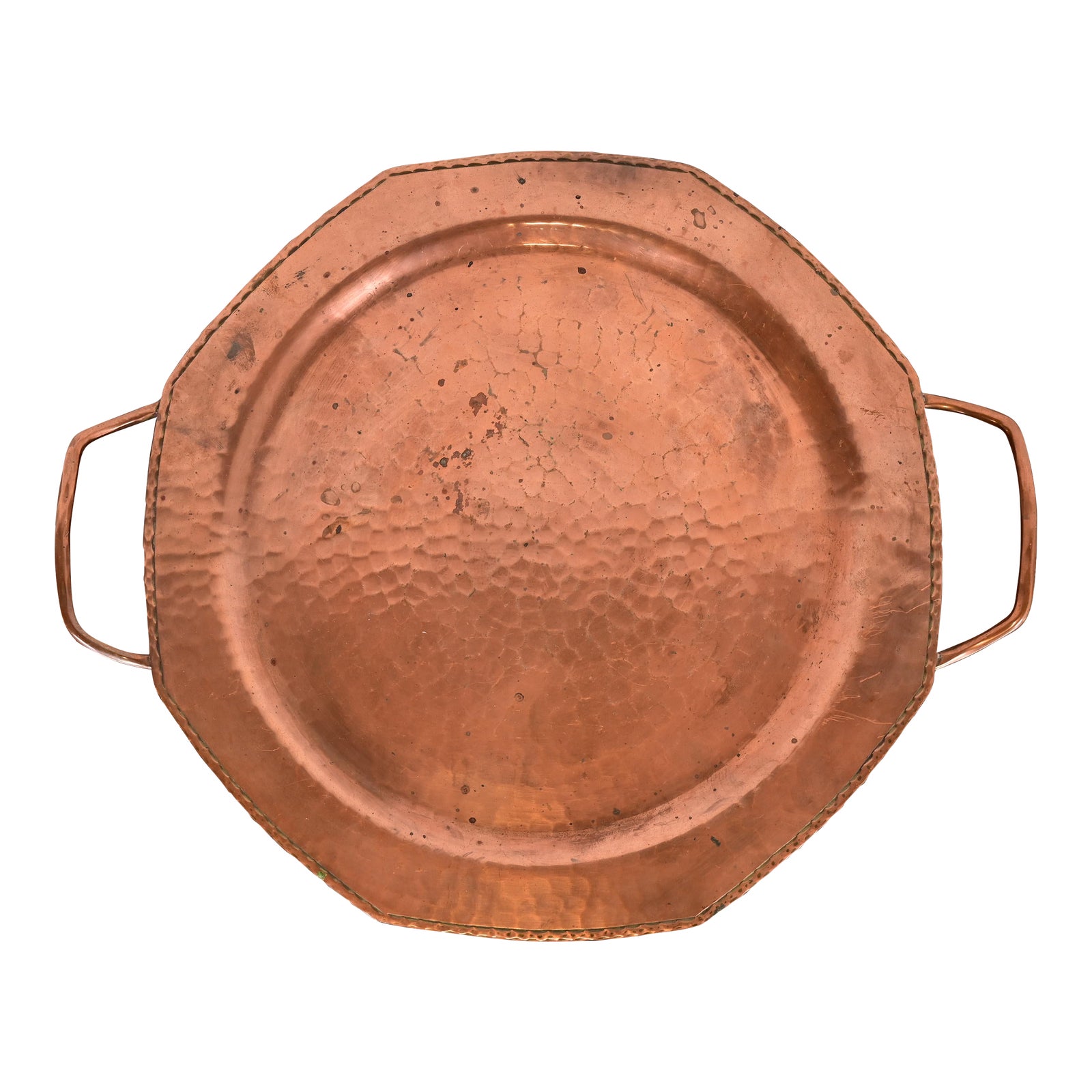 Roycroft Antique Arts & Crafts Hammered Copper Handled Tray, 1920s