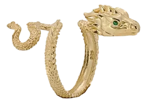 Emerald Eyed Rebirth Gold Snake Design Ring, Size 5