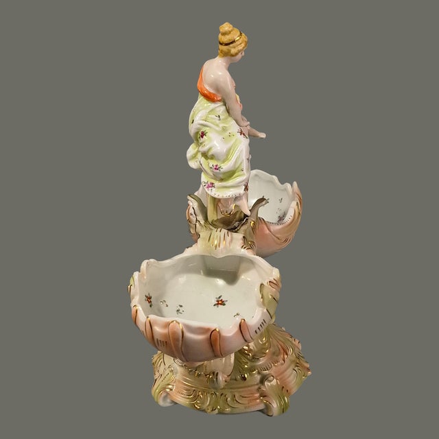 Pink Antique Rococo Attributed Meissen Dresden Lady With Cherub Double Bowls For Sale - Image 8 of 15