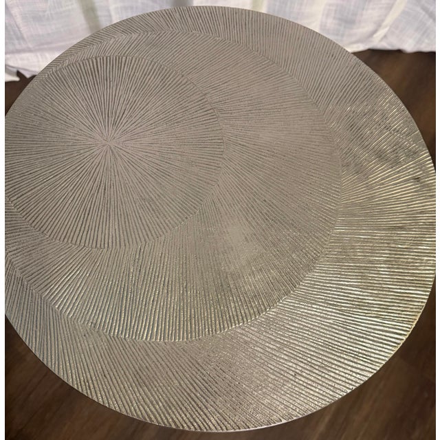 2020s Studio a Home by Global Views Circle Etched Accent Table in Antique Nickel For Sale - Image 5 of 8