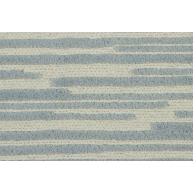 2020s Rug & Kilim’s Modern Textural Rug, Ivory and Ice Blue Striped Design For Sale - Image 5 of 7