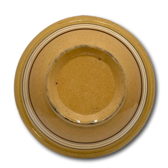 Goldenrod Nice Smaller 8 Inch Size Antique Thick - Heavy Brown & White Banded Yellow Ware Kitchen Batter Mixing Bowl - Late 1800s For Sale - Image 8 of 13