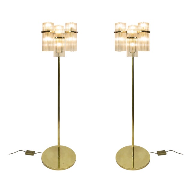 Italian Brass and Glass Floor Lamps by Gaetano Sciolari, 1970s, Set of 2 For Sale