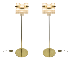 Italian Brass and Glass Floor Lamps by Gaetano Sciolari, 1970s, Set of 2