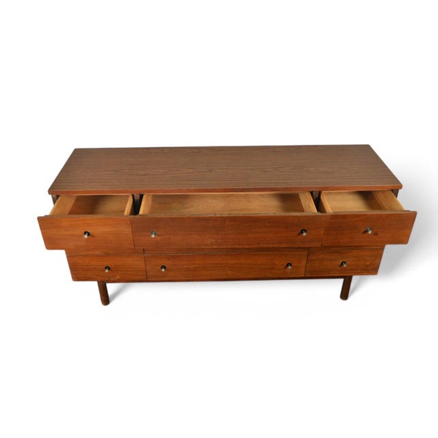 Mid 20th Century Mid Century Low Nine Drawer in Walnut by Stanley For Sale - Image 5 of 6