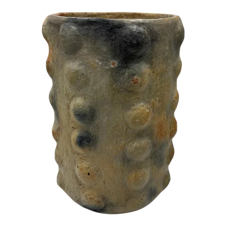 Sejnane Cylindrical Clay Bumpy Vessel - Light Large | Chairish