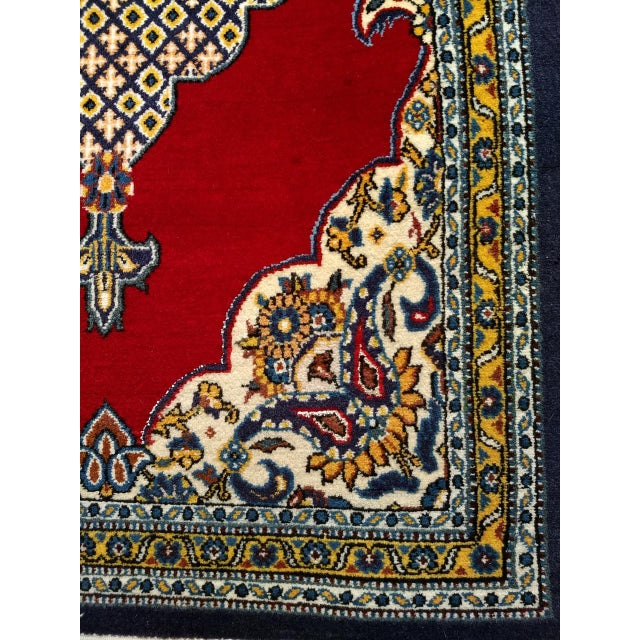 Vintage Persian Qum Area Rug, Hand-Knotted Wool, Geometric Medallion Pattern, 3x5, Red & Navy For Sale - Image 14 of 18