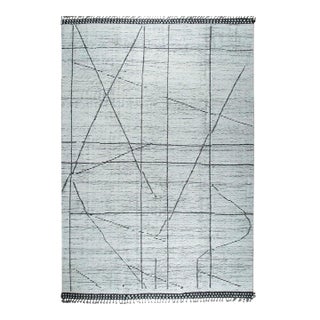 9x12 Ivory Hand-Knotted Wool Striated Linear Design Tribal Modern Carpet Rug For Sale