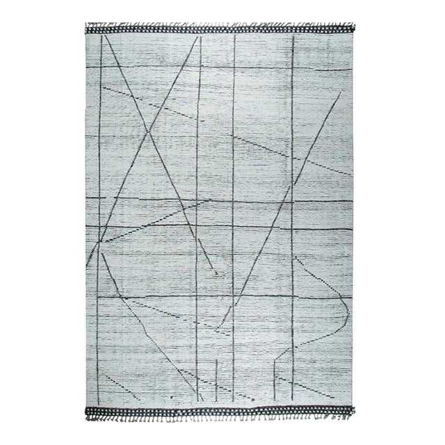 9x12 Ivory Hand-Knotted Wool Striated Linear Design Tribal Modern Carpet Rug For Sale