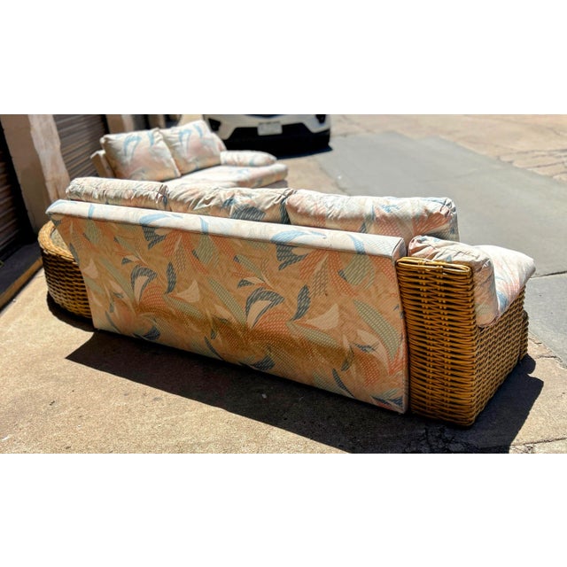 Wood Vintage Bent Rattan Sectional Sofa With Center Glass Top Table For Sale - Image 7 of 12