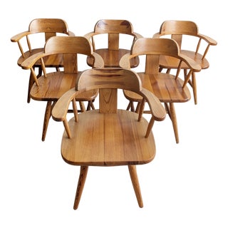 Pine Wood Dining Chairs by Asko Finland, 1970s, Set of 6 For Sale