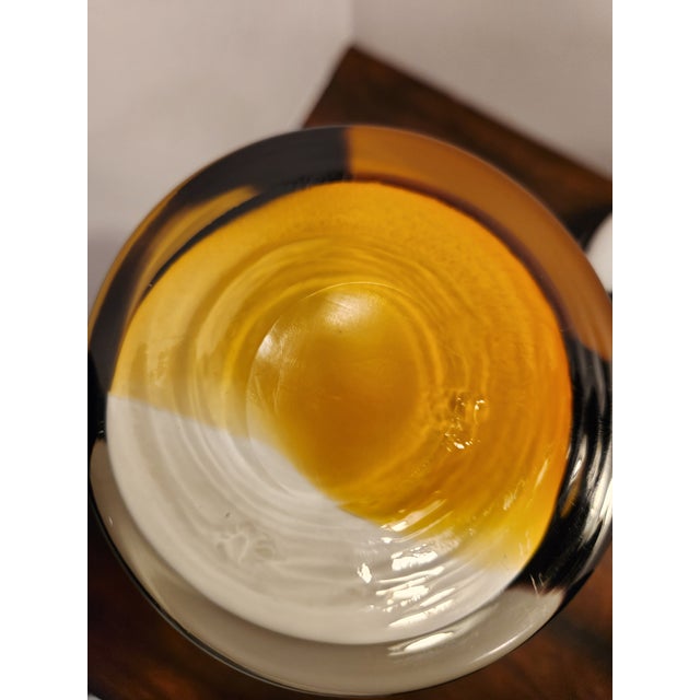 Vintage 1970s Italian Opaline Cased Glass Vase Set - Red, Amber & Black Swirl For Sale - Image 10 of 12