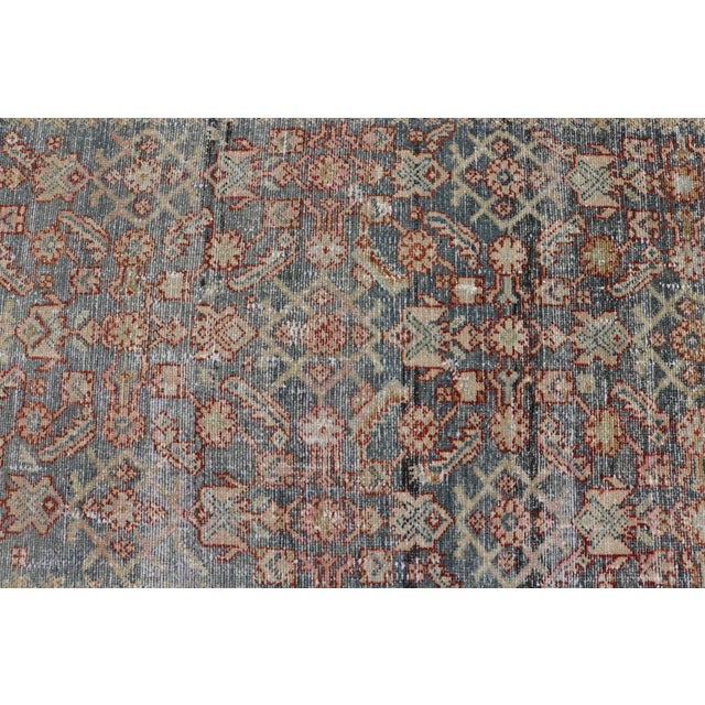 Textile Early 20th Century Antique Persian Malayer Gallery Runner With All-Over Design in Gray, Steel Blue and Multi Colors For Sale - Image 7 of 13