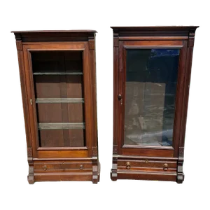 Pair of Antique Victorian Bookcases / Pair of China Cabinets With Glass Doors