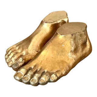 Vintage Boho Gilt Tipped Plaster Feet - Set of 2 For Sale