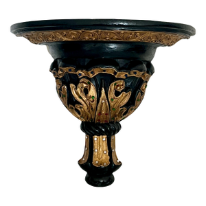 Large Vintage Black and Gold Wall Sconce With Glass Jewel Accents, Shelf or Bracket