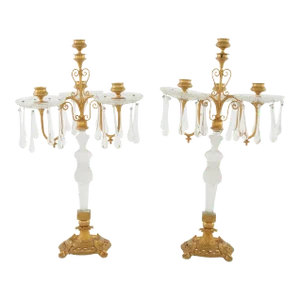 Late 19th Century Gilt Bronze / Cut Crystal Candelabras - a Pair