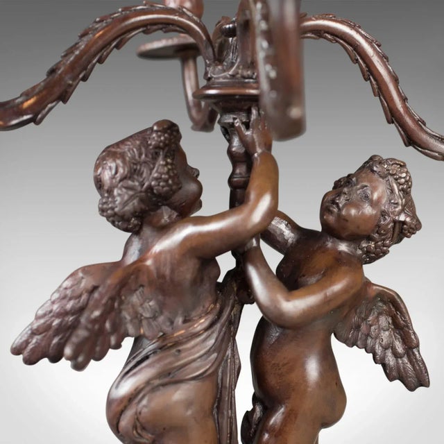 1960s Victorian Revival Bronze Four Branch Girandole Candelabra For Sale - Image 4 of 7