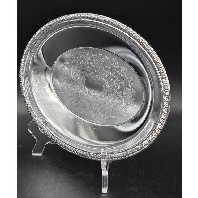 Vintage Ornate Silver-Plated Oval Serving Tray For Sale - Image 17 of 18