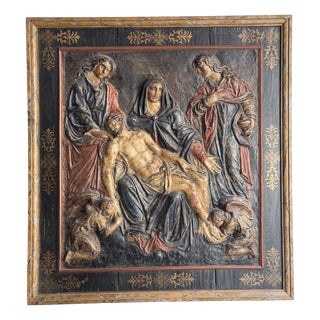 Polychrome Papier-Mâché Depicting the Deposition of Christ with Wood, 1600s For Sale