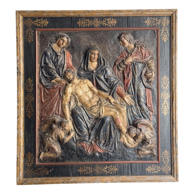 Polychrome Papier-Mâché Depicting the Deposition of Christ with Wood, 1600s For Sale