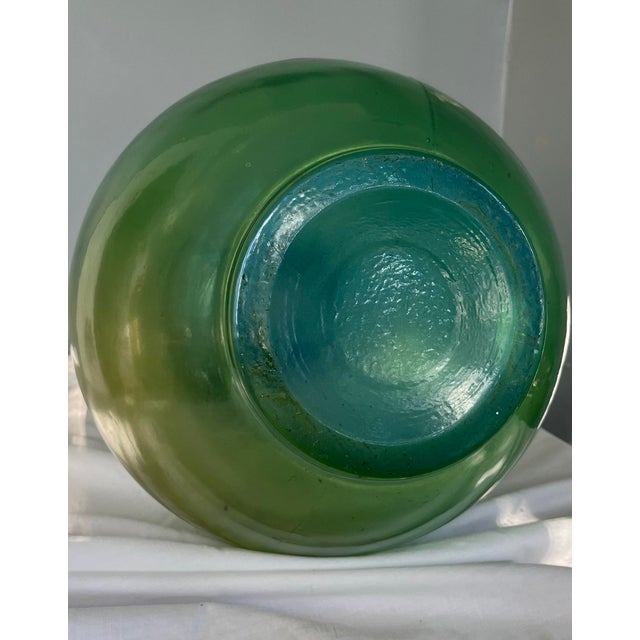 Mid-Century Vintage Green Iridescent Glass Vase For Sale - Image 4 of 6