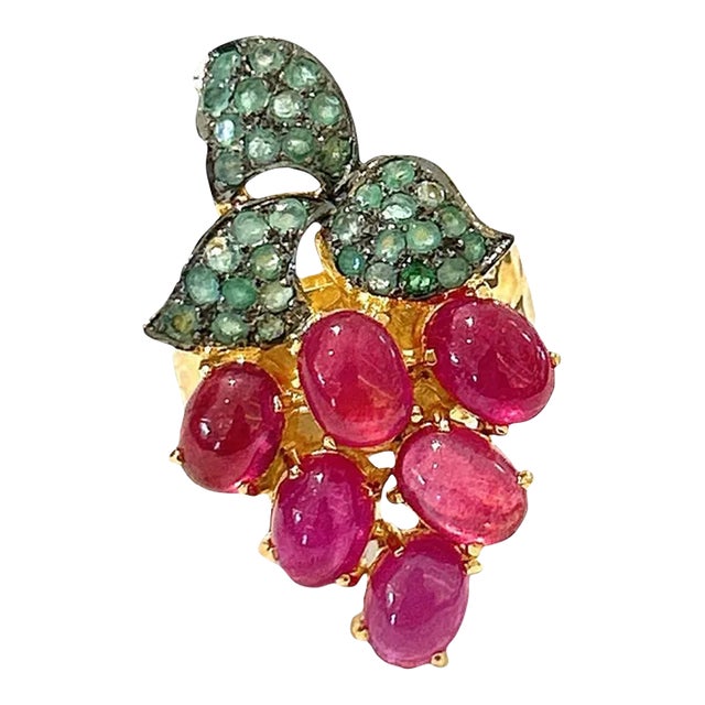 Bochic “Orient” Pearl & Multi Sapphire Vintage Cluster Ring Set 18k & Silver Size 4.5 For Sale