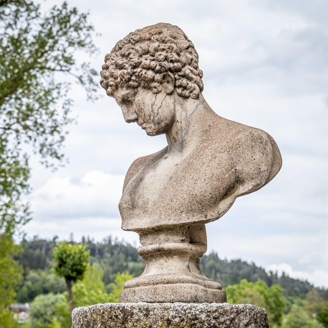 1990s Late 20th Century Bust of the Capitoline Antinous / Hermes in Cast Stone For Sale - Image 5 of 6