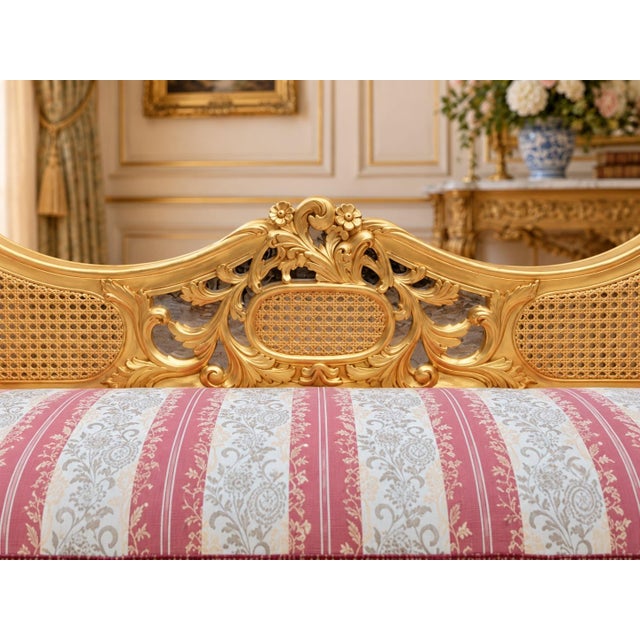 1960s French Artisan Louis XVI Gold Beech Cane Settee For Sale - Image 4 of 8