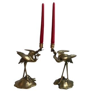 Brass Stalk Candelabras, 19th Century, Set of 2 For Sale