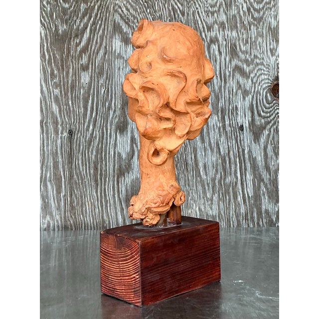 Wood Vintage Boho Original Terracotta Bust of Woman For Sale - Image 7 of 11