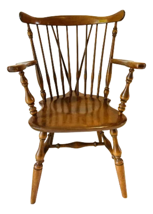 1960s Vintage Ethan Allen Duxbury Windsor Nutmeg Maple Fiddle Back Arm Chair