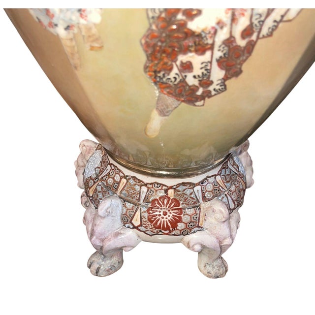 Green Large Antique Japanese Satsuma Earthenware Floor Vase Meiji Style, Early 20th C. For Sale - Image 8 of 11