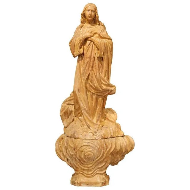 Early 19th Century French Carved Pine Religious Figure on Carved Cloud Form Base For Sale - Image 13 of 13